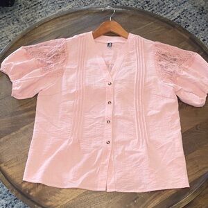Theenkoln Lace Puff Sleeve Button-Front Women's Top, size M